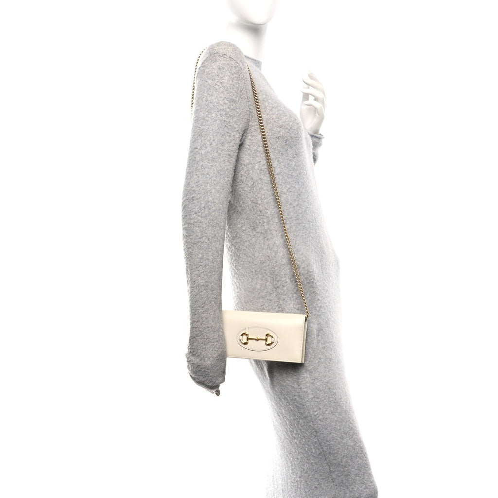 Gucci Boarded Plutone Calfskin Horsebit 1955 Wallet On Chain Mystic White