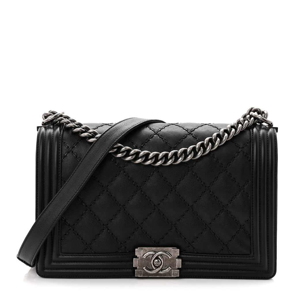 Chanel Calfskin Quilted Double Stitched New Medium Boy Flap Black