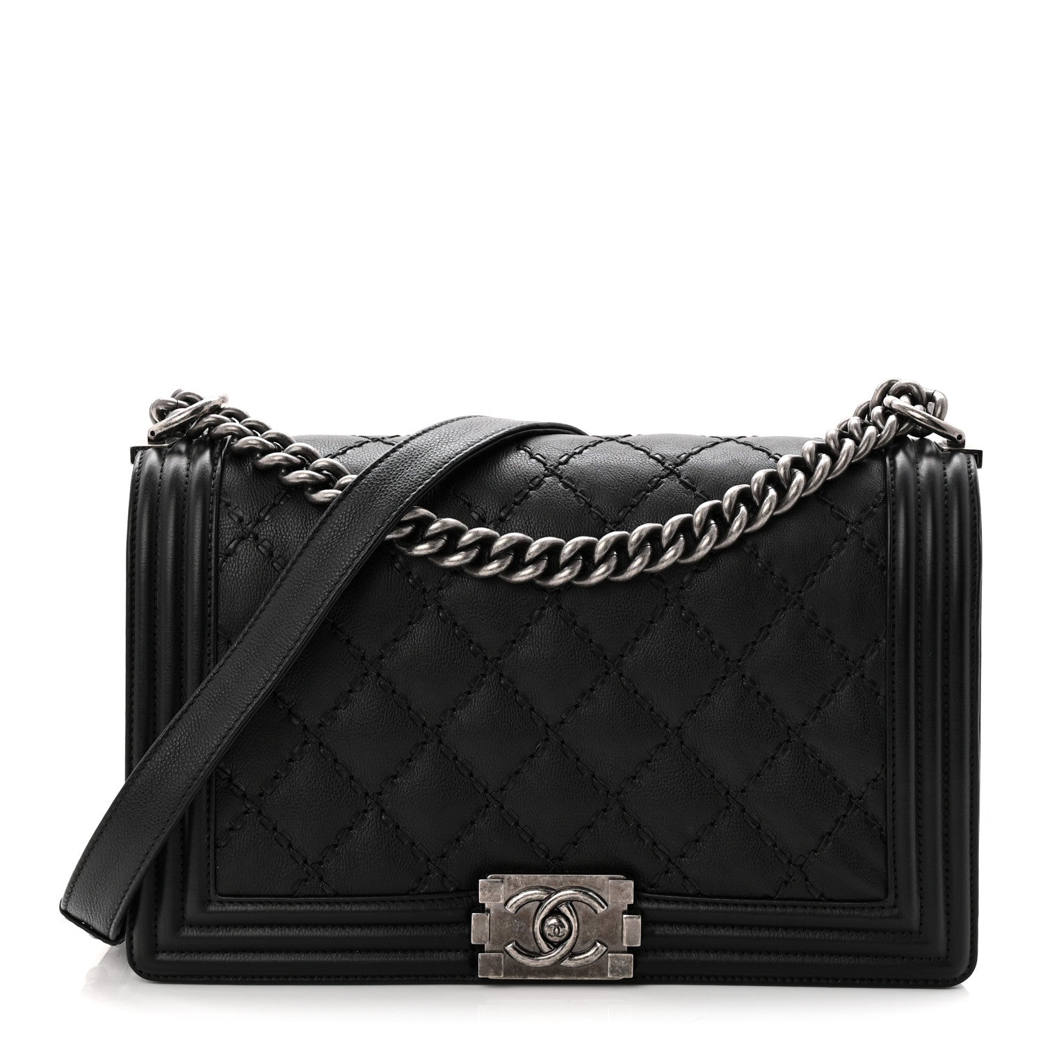 Chanel Calfskin Quilted Double Stitched New Medium Boy Flap Black