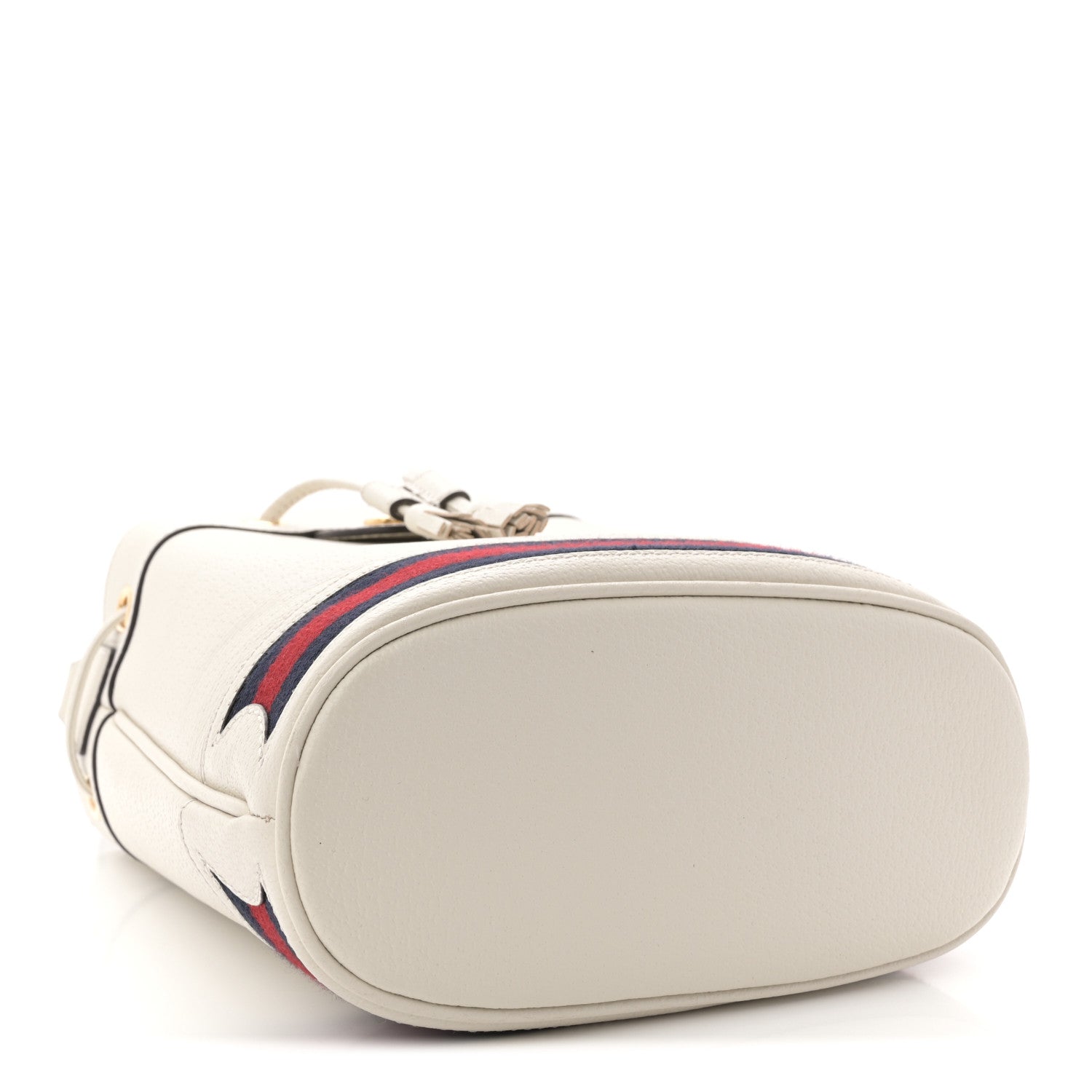 Gucci Glazed Textured Calfskin Web Small Ophidia Bucket Bag Mystic White