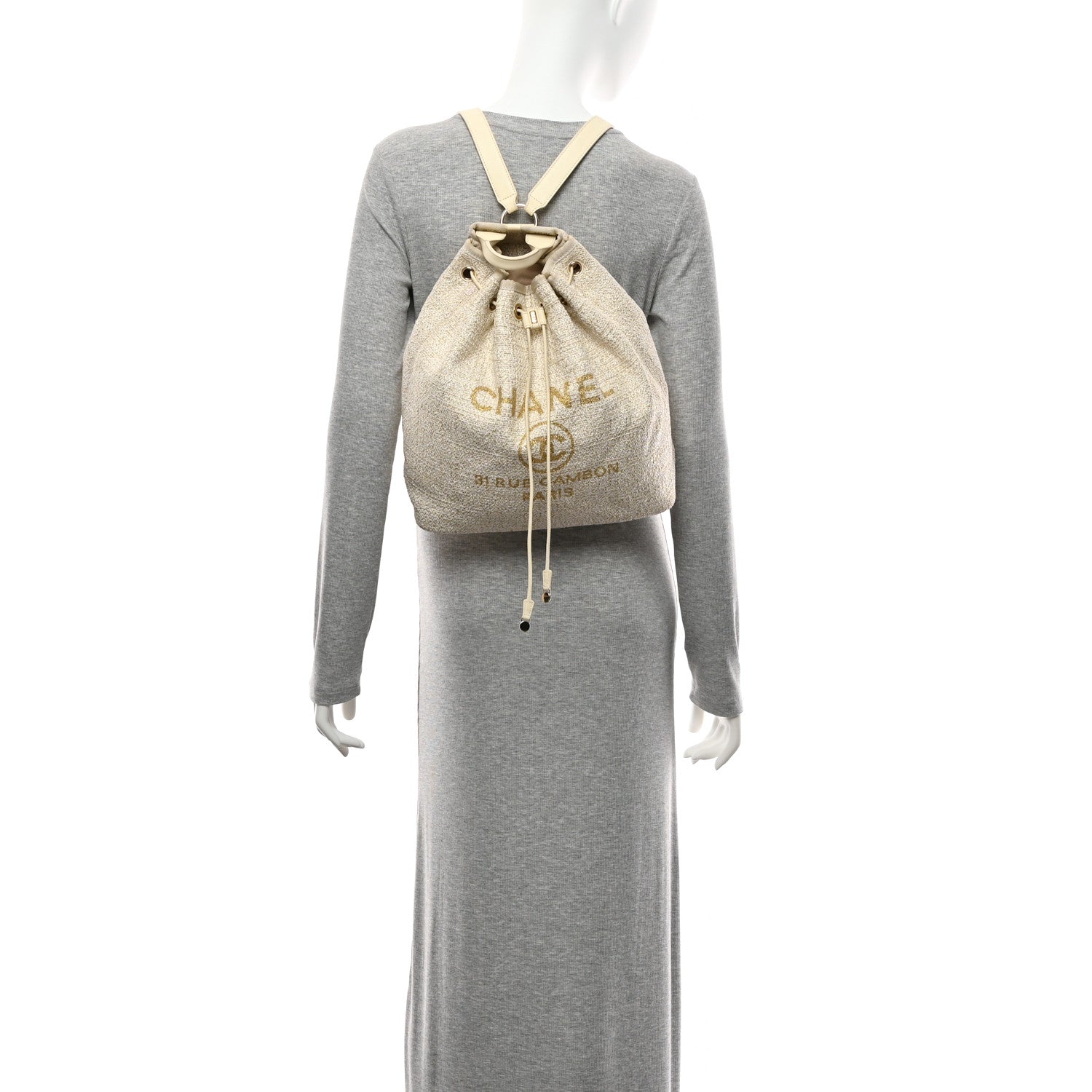Chanel Canvas Large Deauville Backpack Light Beige