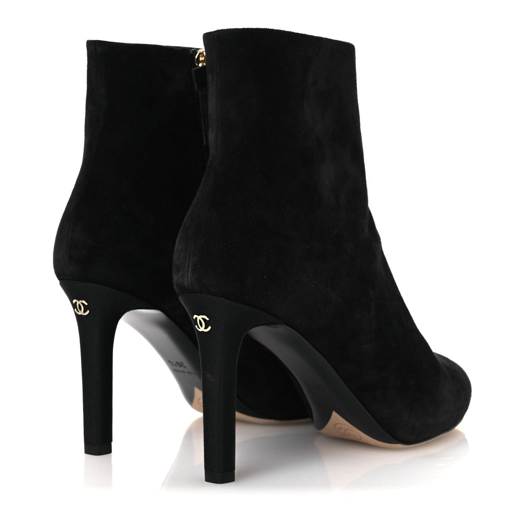 Chanel Suede Grosgrain CC Short Boots 36.5 Black