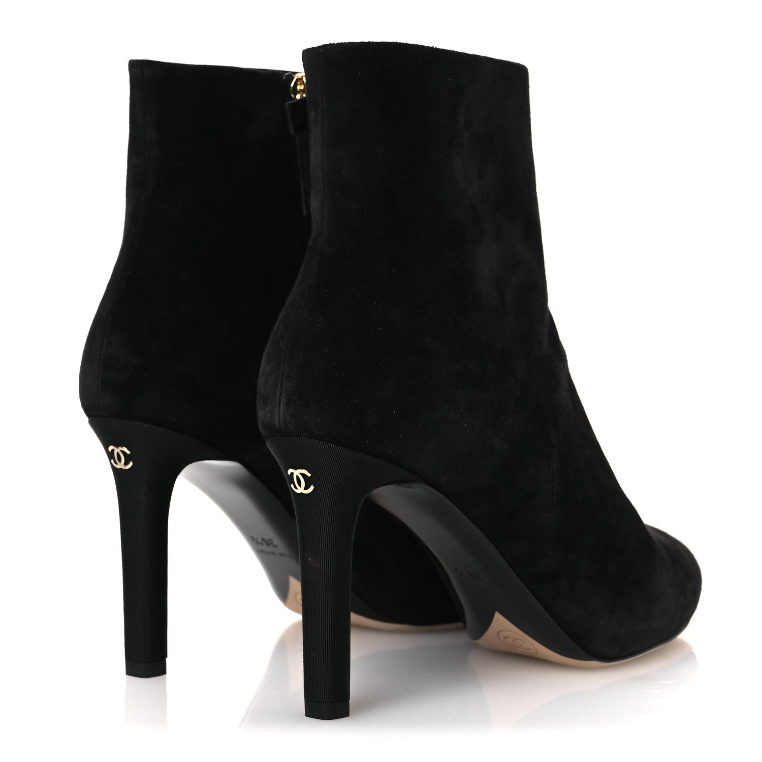 Chanel Suede Grosgrain CC Short Boots 36.5 Black