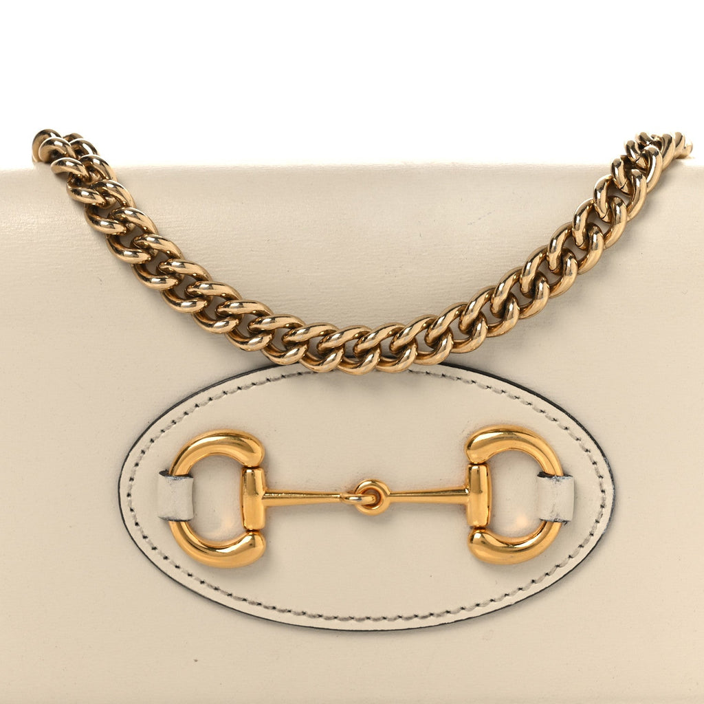 Gucci Boarded Plutone Calfskin Horsebit 1955 Wallet On Chain Mystic White
