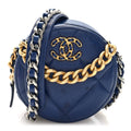 Chanel Lambskin Quilted Chanel 19 Round Clutch With Chain  Navy