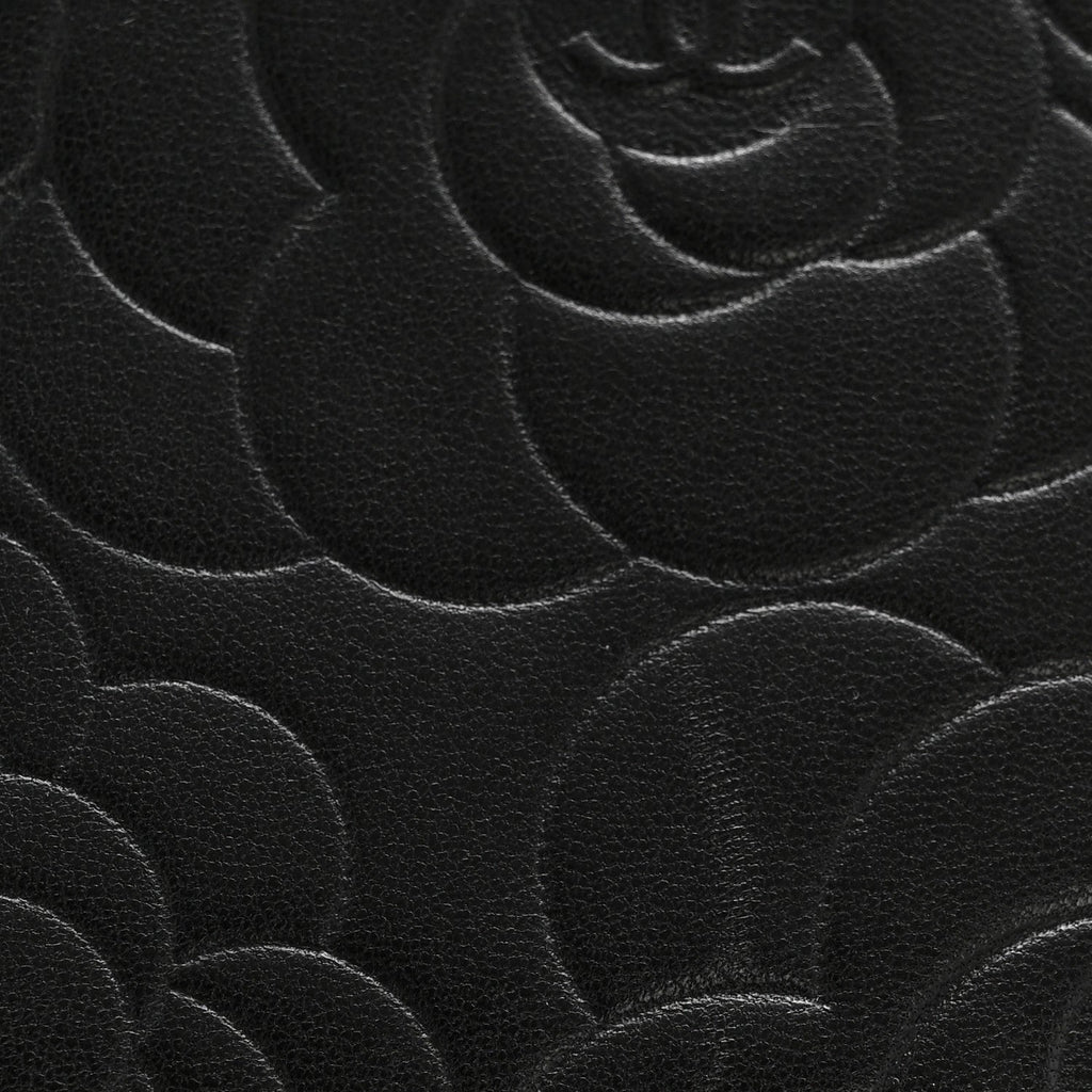 Lambskin Camellia Embossed Zip Around Organizer Wallet Black