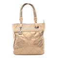 Chanel Metallic Coated Canvas Quilted Small Paris Biarritz Tote Gold