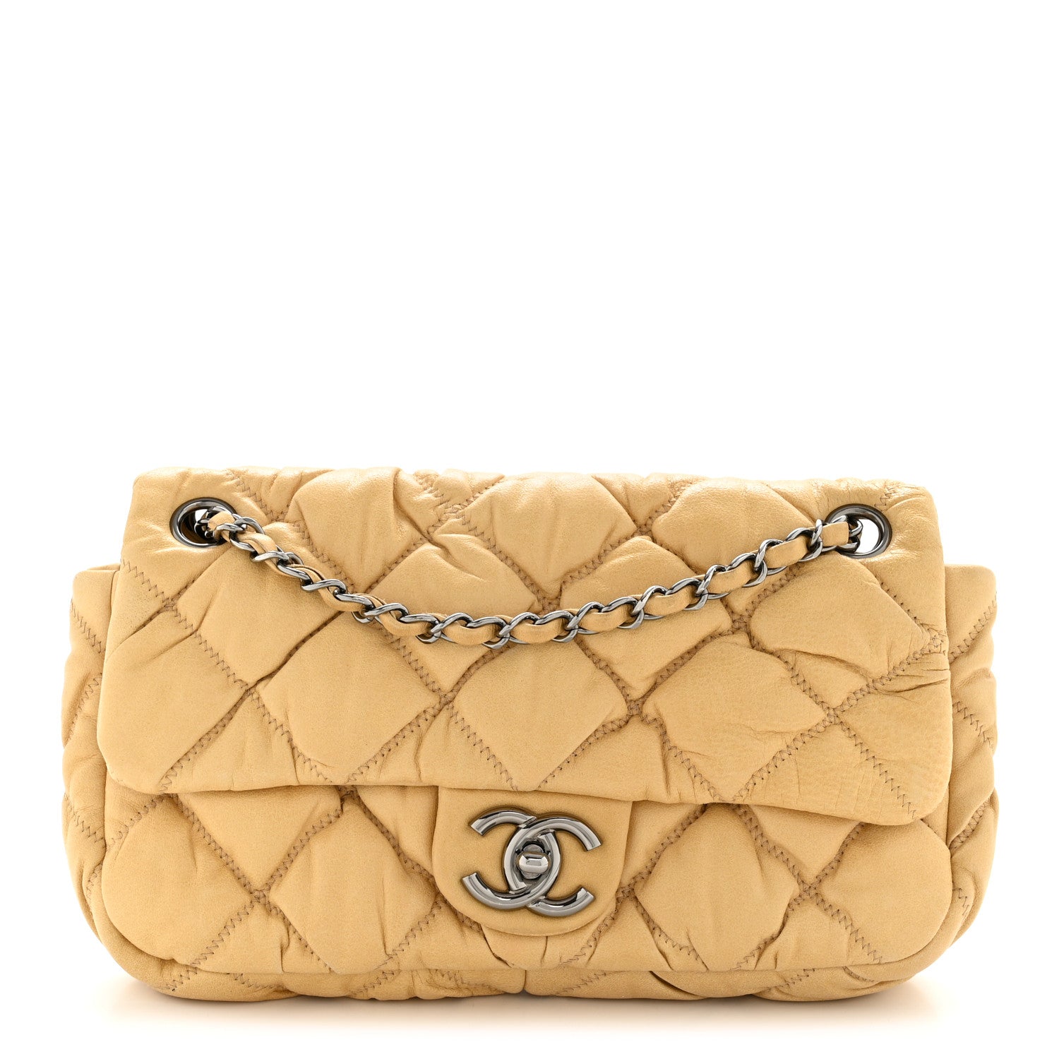 Chanel Calfskin Quilted Medium Bubble Quilt Flap Bag Beige