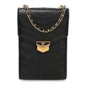 Calfskin Chevron Quilted Medal Mini Clutch With Chain  Black