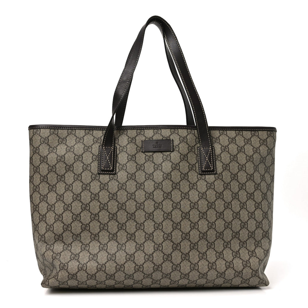 Gucci GG Supreme Monogram Medium Zippered Shopping Tote  Dark Brown