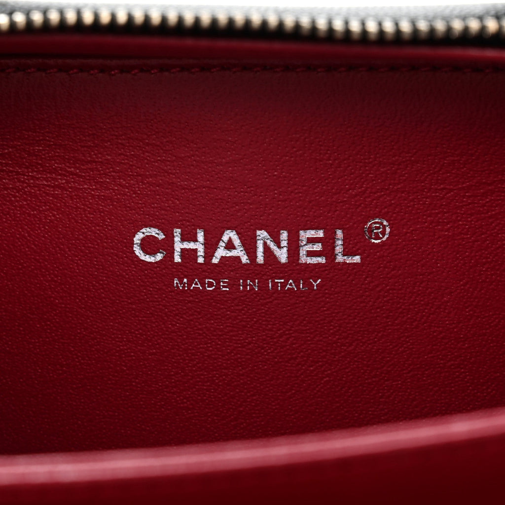 Chanel Caviar Quilted Striped Small CC Filigree Vanity Case Black White