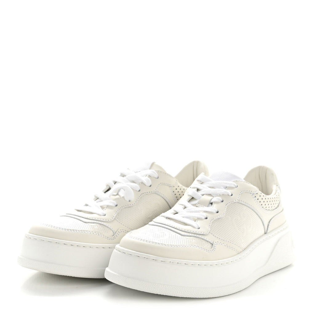 Gucci Calfskin GG Tennis Embossed Perforated Womens Platform 55mm Sneakers 37 Great White