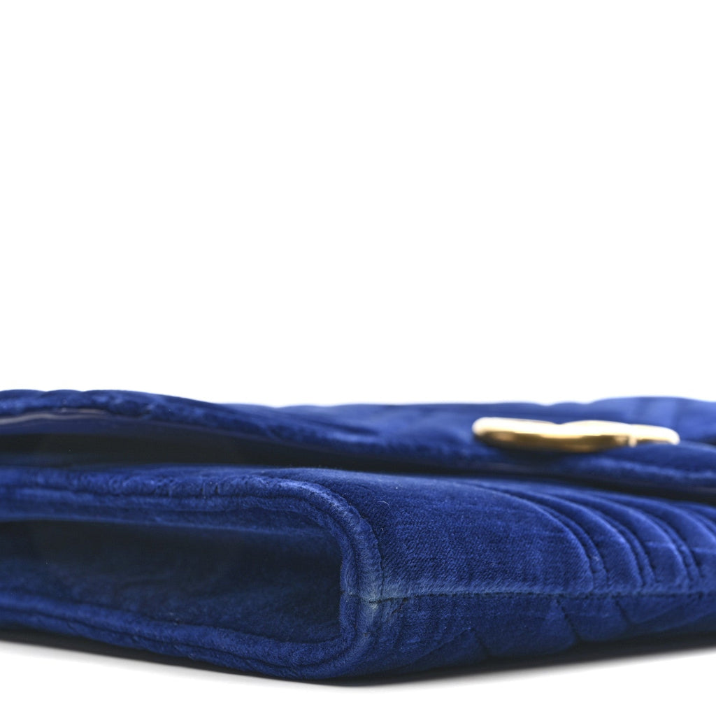 Gucci Velvet Matelasse GG Marmont Clutch Cobalt Blue