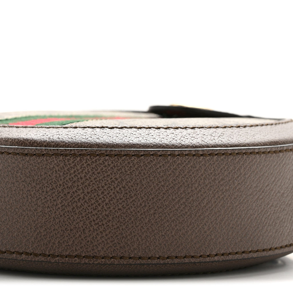 Gucci GG Supreme Monogram Web Mini Ophidia Round Shoulder Bag Brown