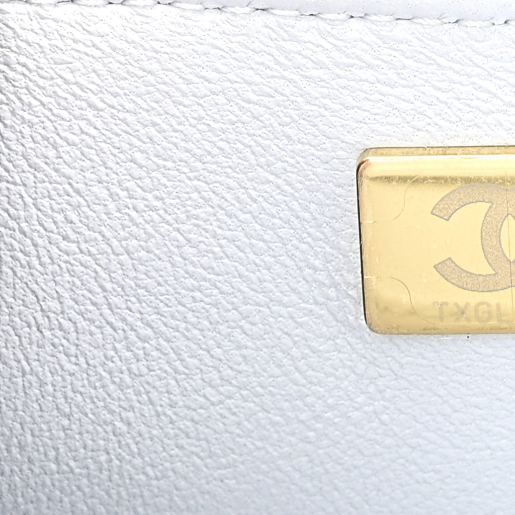 Chanel Shiny Lambskin Quilted Pearl Twist Mini Square Flap Light Blue
