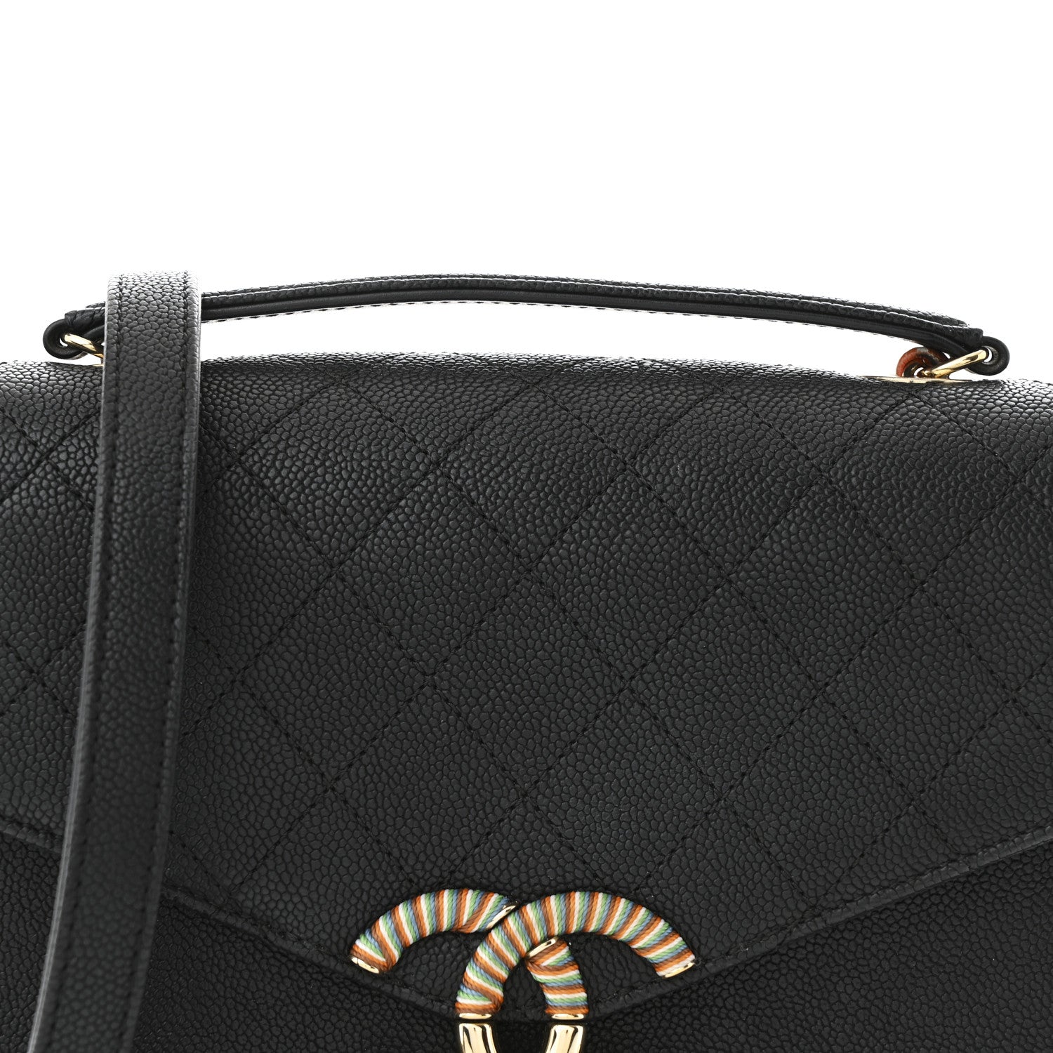 Chanel Grained Calfskin Quilted Small Cuba Top Handle Flap Black
