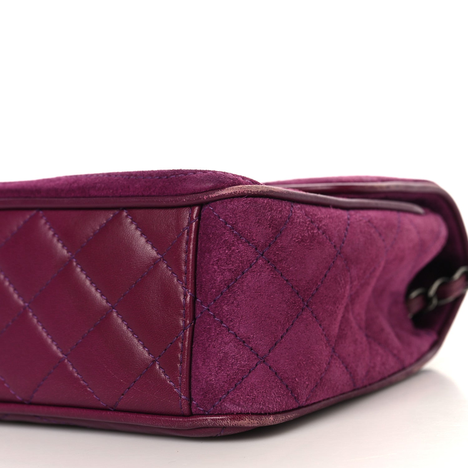 Chanel Suede Lambskin Scallop Quilted Medium Pagoda Flap Purple