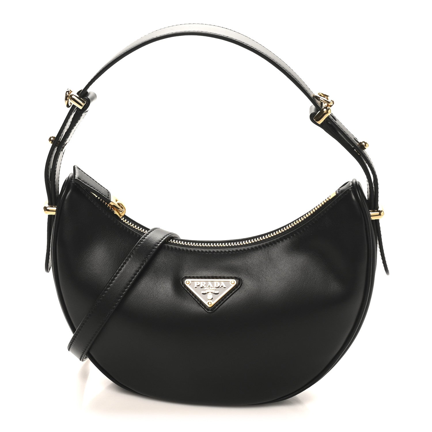 Prada Soft Calfskin Arque Shoulder Bag Black