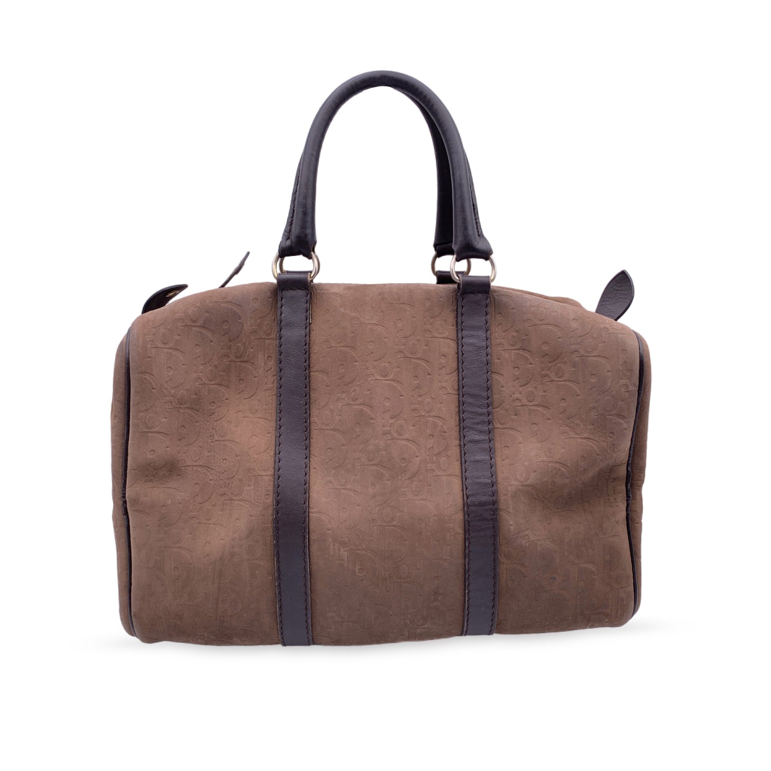CHRISTIAN DIOR  Brown Embossed Logo Monogram Boston Bag