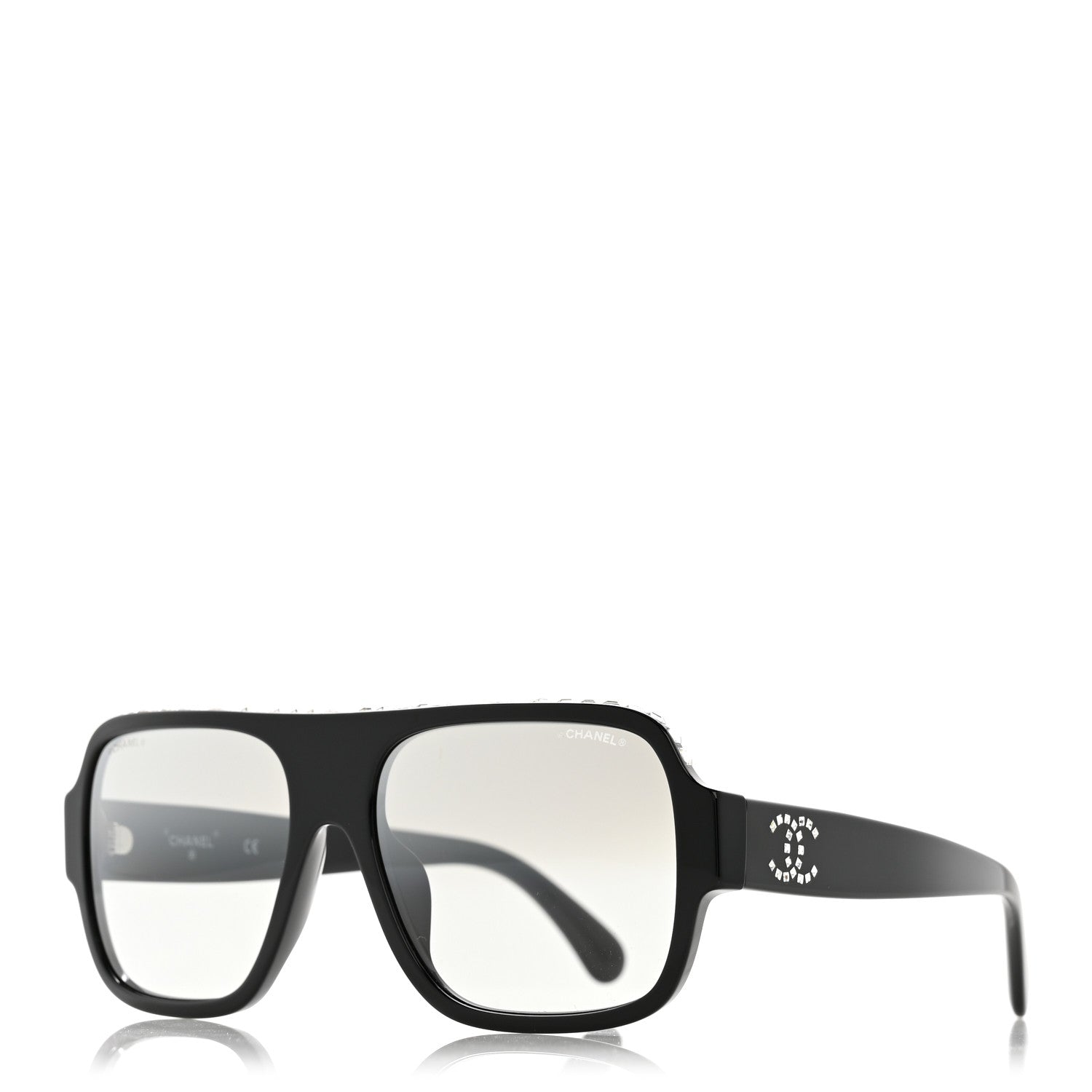 Acetate Crystal CC Shield Sunglasses 71431A Black Grey