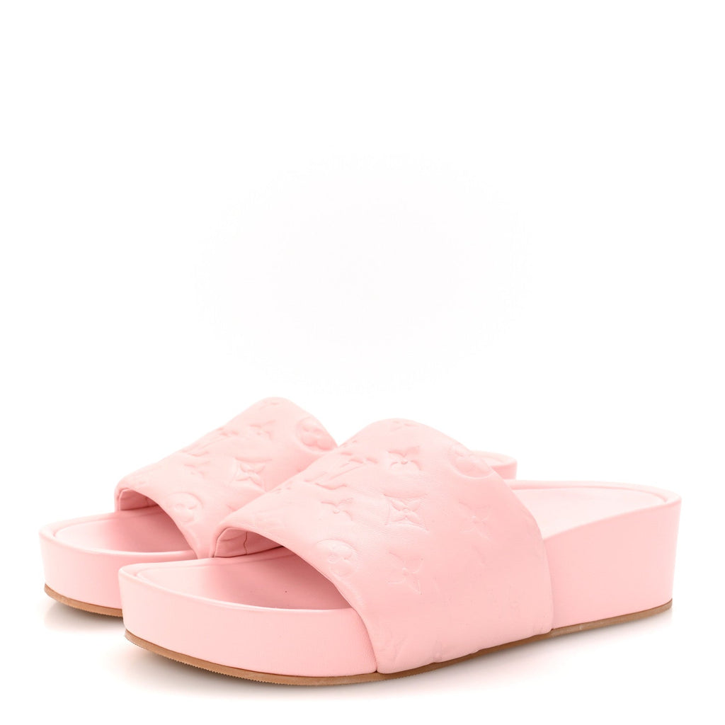 Louis Vuitton Lambskin Embossed Monogram Jumbo Flatform Mule Sandals 41 Rose Clair