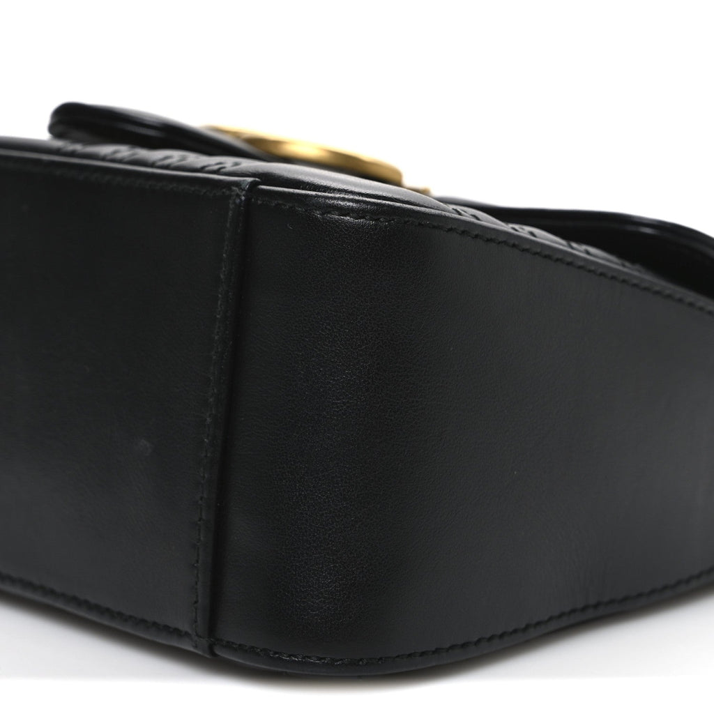 Gucci Calfskin Matelasse Mini GG Marmont Top Handle Shoulder Bag Black
