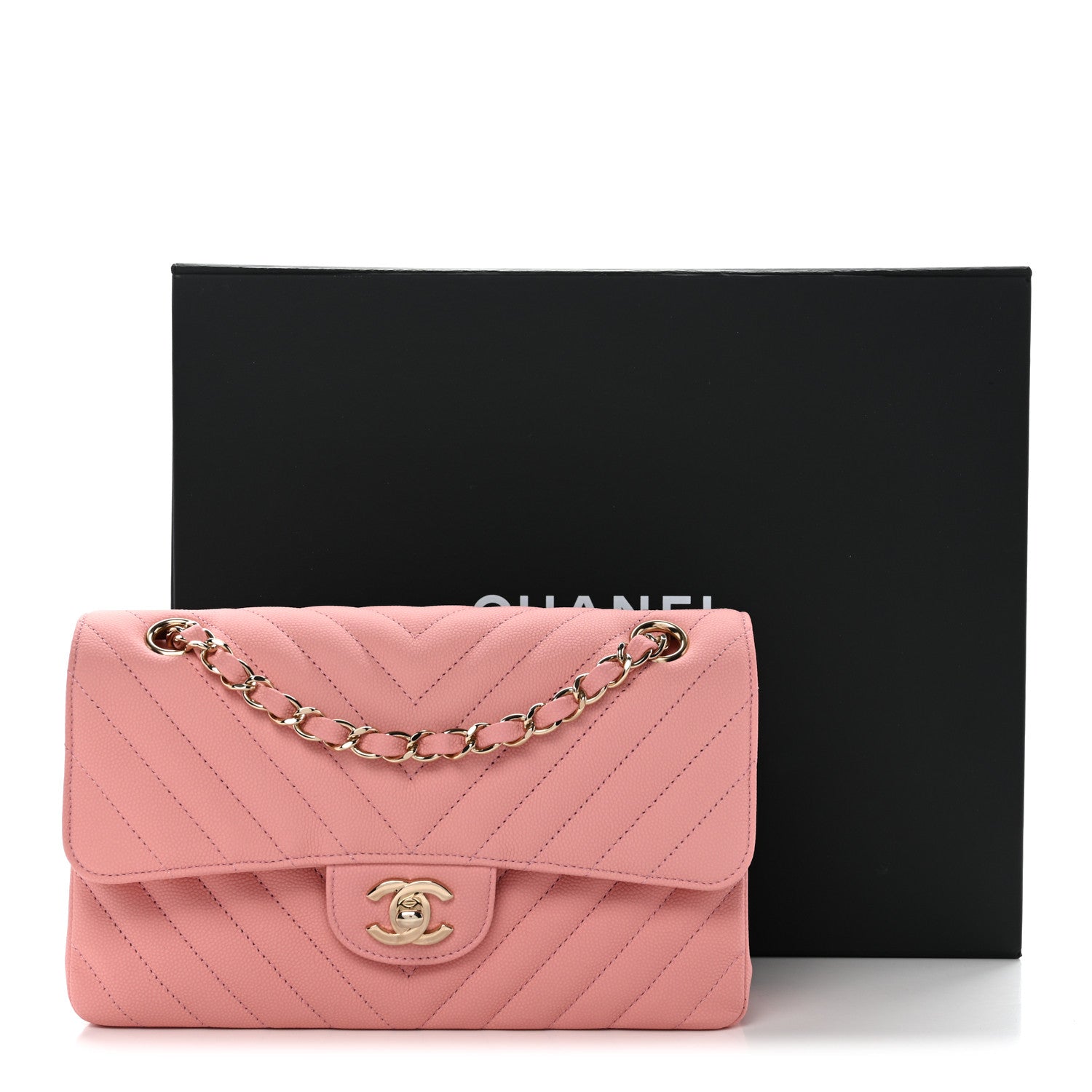 Chanel Caviar Chevron Quilted Small Double Flap Pink