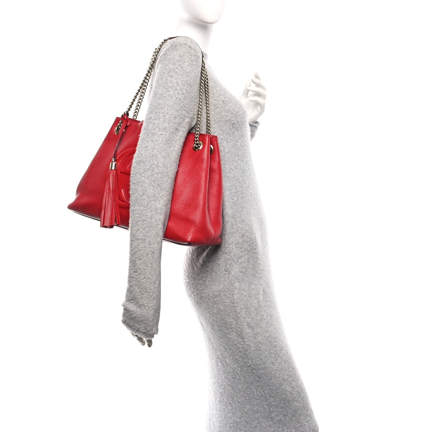 Gucci Pebbled Calfskin Medium Soho Chain Shoulder Bag Tabasco Red