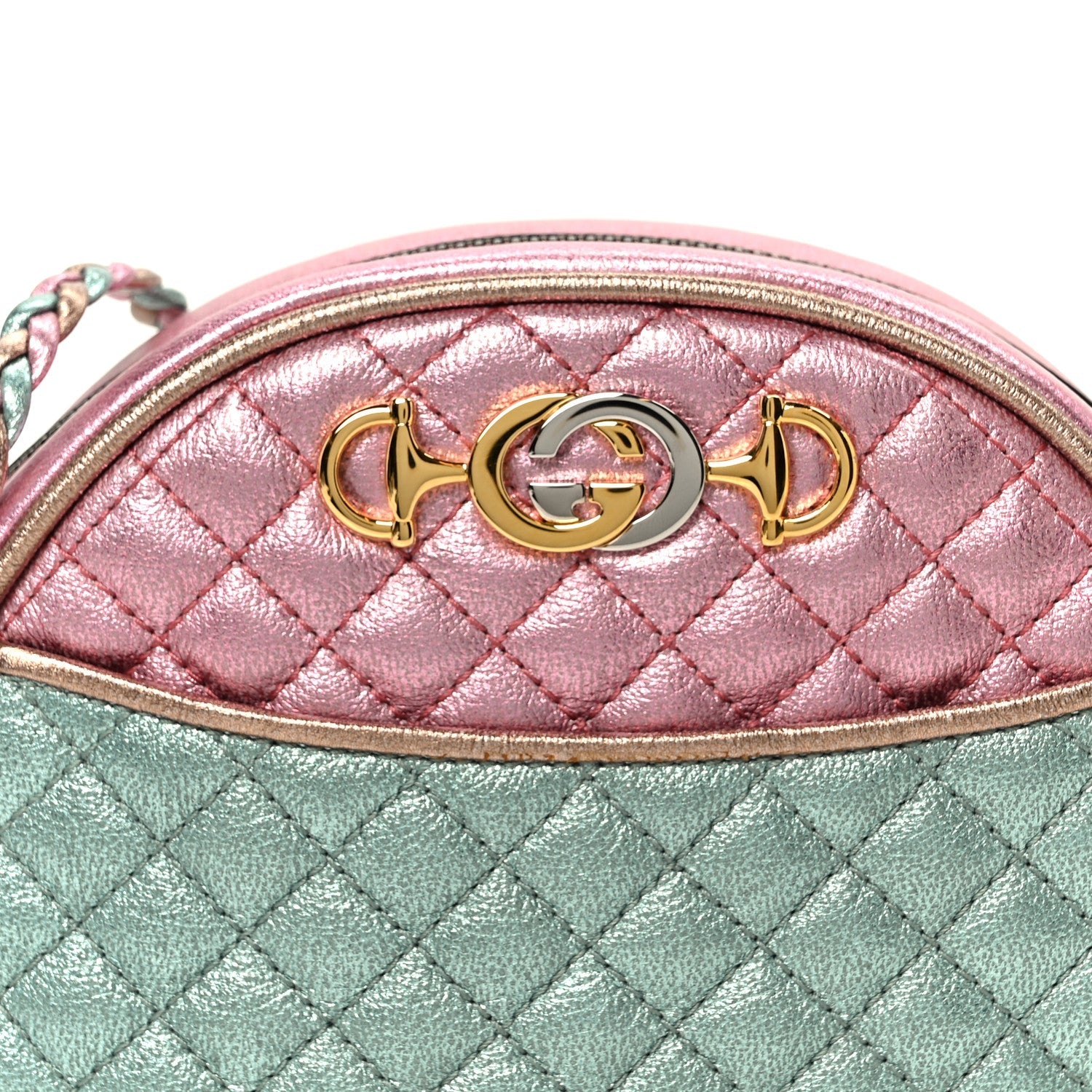 Gucci Laminated Nappa Trapuntata Mini Zumi Dome Shoulder Bag Rosa Lago Rame