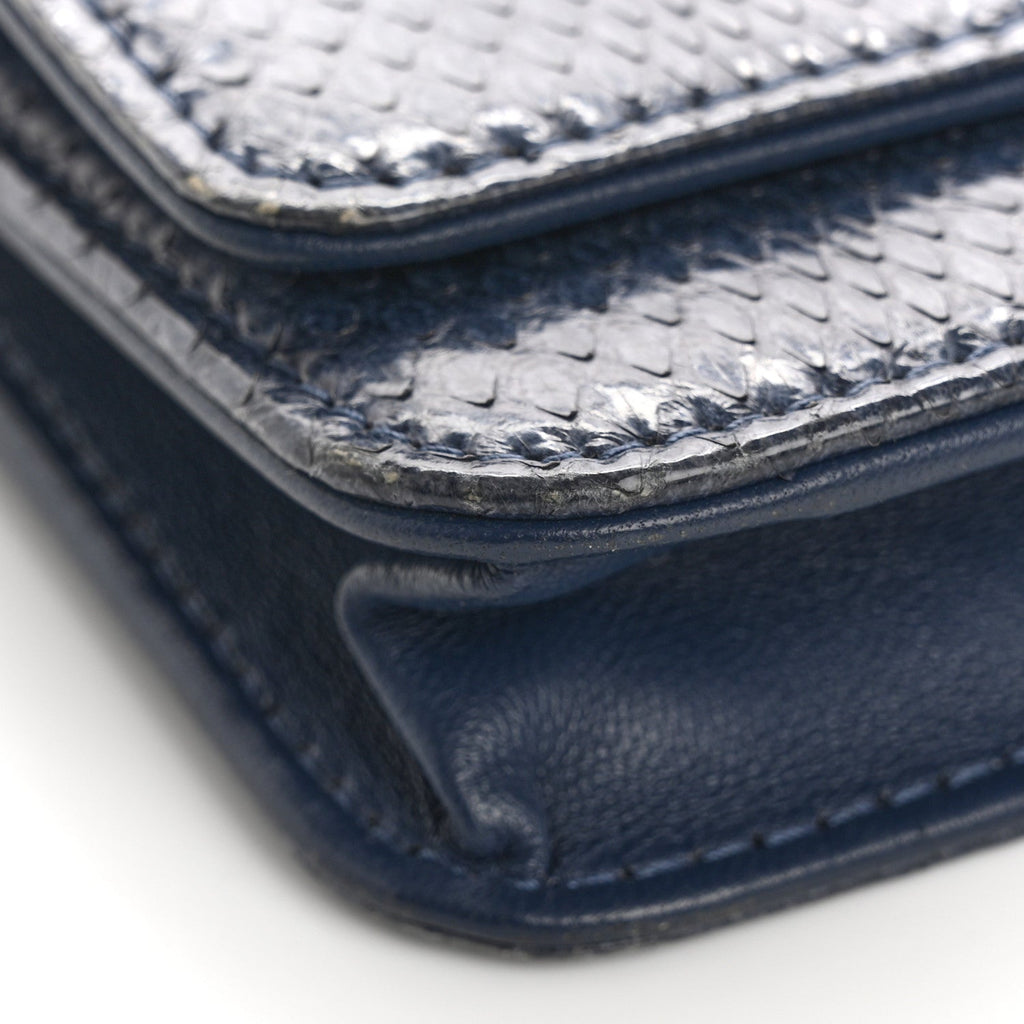 Chanel Snakeskin Wallet On Chain WOC Blue