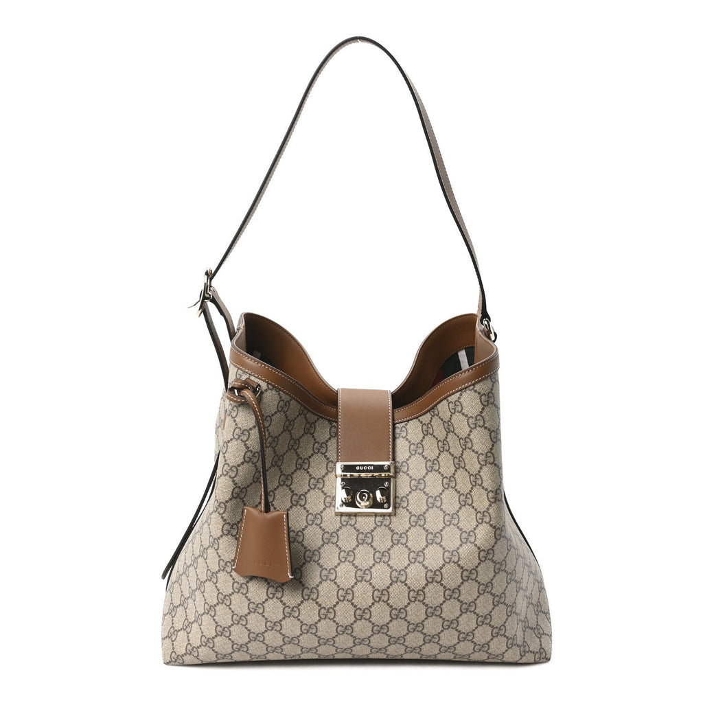 Gucci GG Icon Monogram Padlock Shoulder Bag Beige Dark Brown