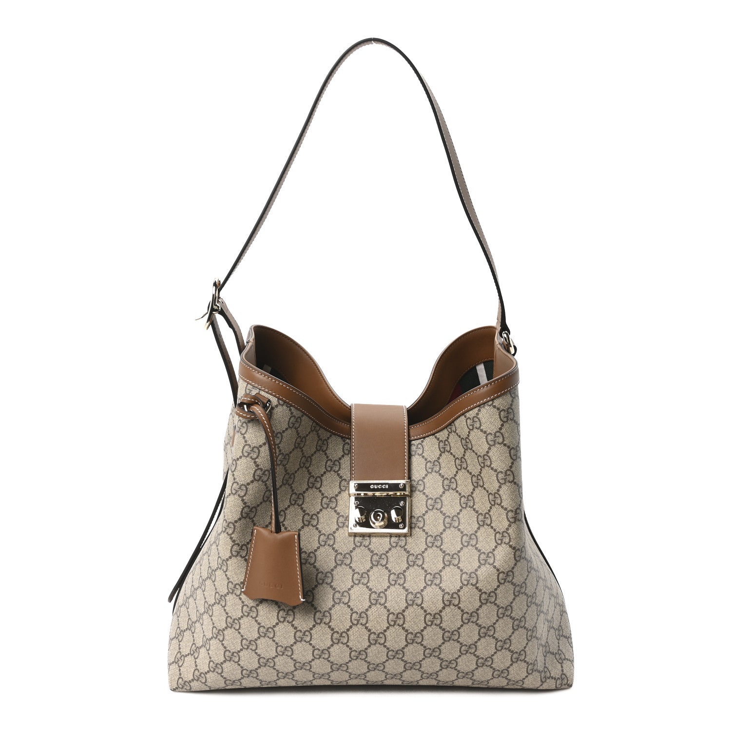 Gucci GG Icon Monogram Padlock Shoulder Bag Beige Dark Brown