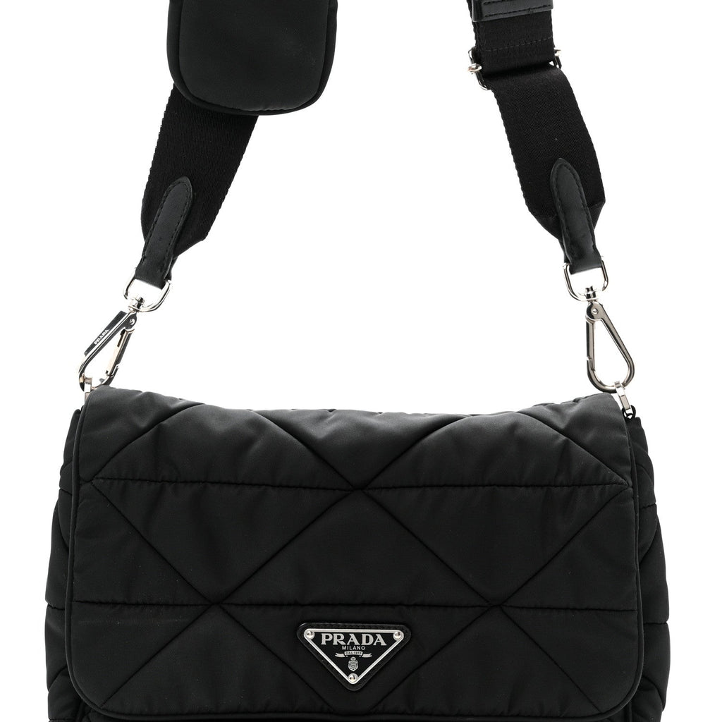 Prada Re-Nylon Quilted Padded Flap Shoulder Bag Black