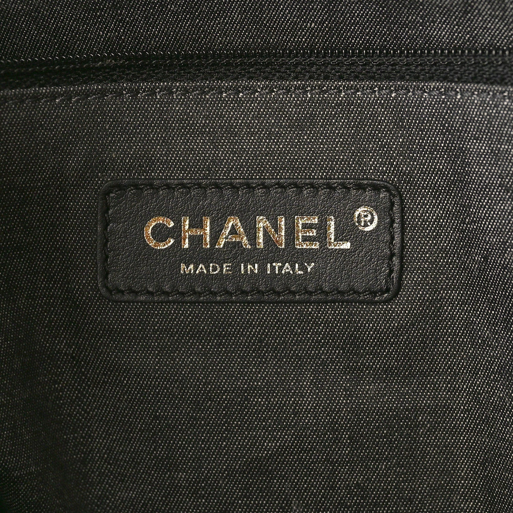 Chanel Straw Raffia Calfskin Chain Small Deauville Tote Black