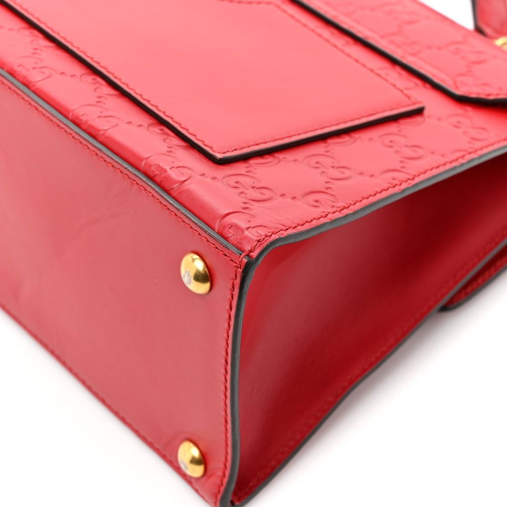 Gucci Guccissima Signature Small Padlock Top Handle Bag Hibiscus Red