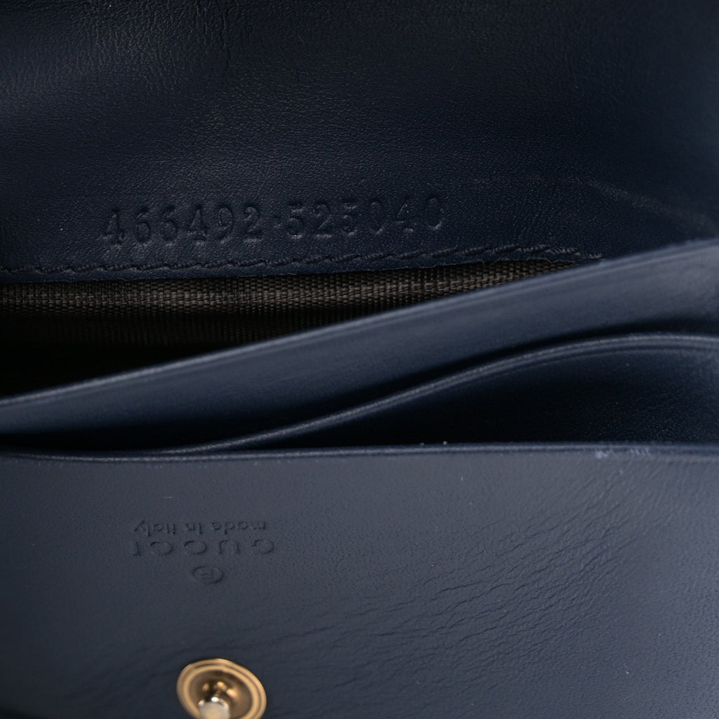 Gucci Denim Matelasse Pearly GG Marmont Card Case Wallet Blue