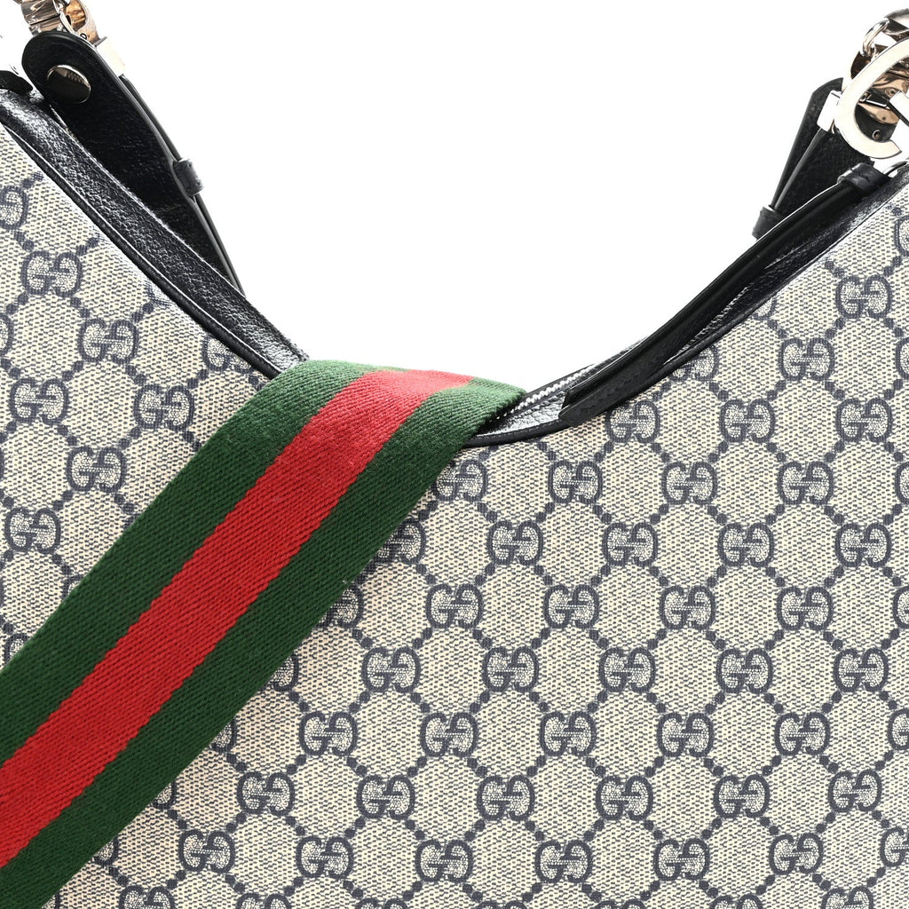 Gucci GG Supreme Monogram Textured Calfskin Web Large Attache Shoulder Bag Beige Blue