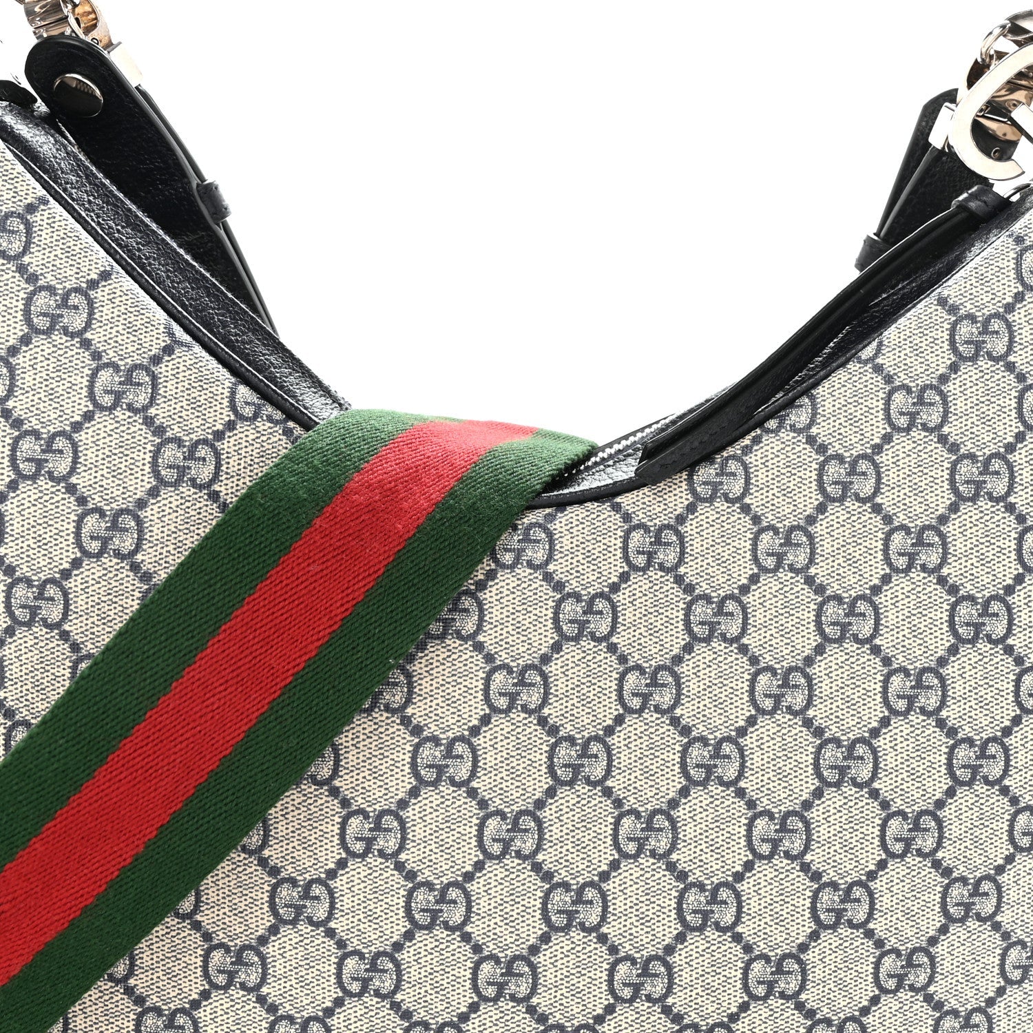 Gucci GG Supreme Monogram Textured Calfskin Web Large Attache Shoulder Bag Beige Blue