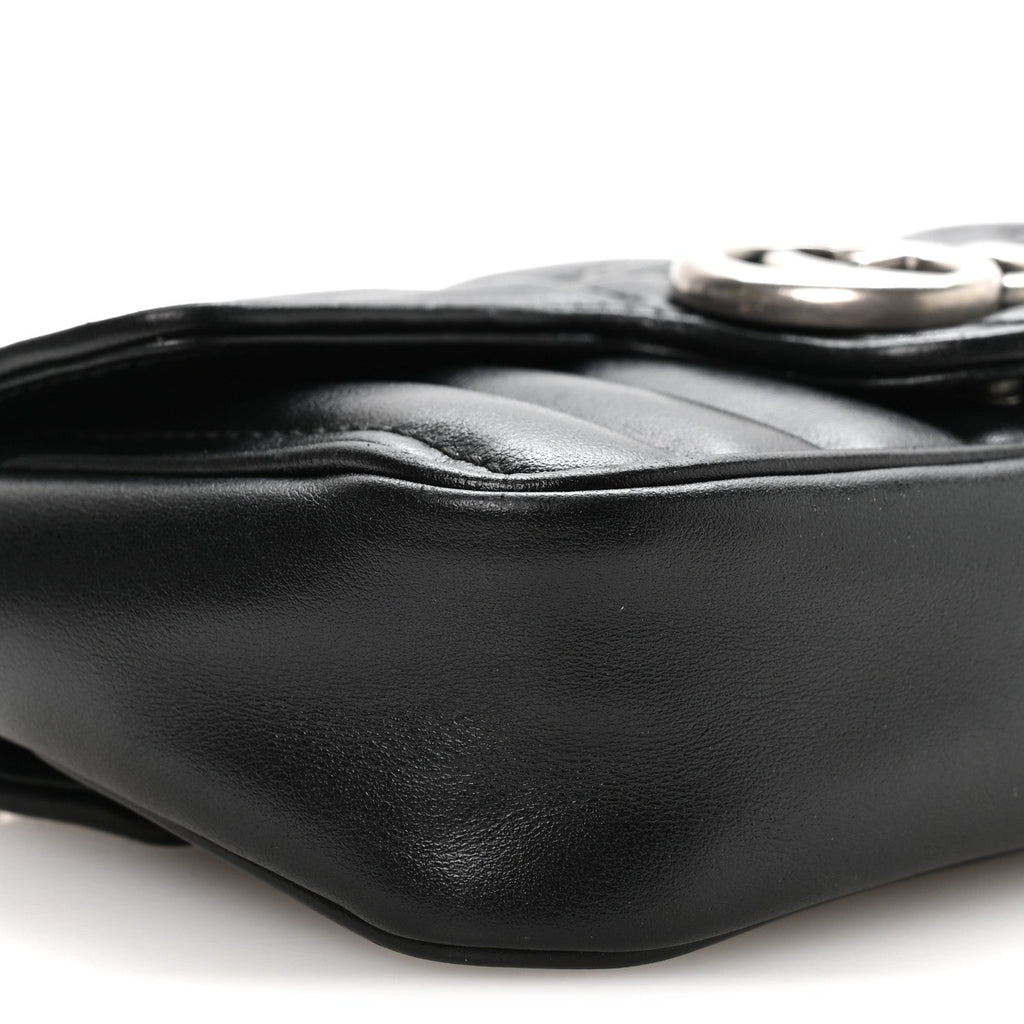Gucci Calfskin Matelasse Aria Super Mini GG Marmont Shoulder Bag Black
