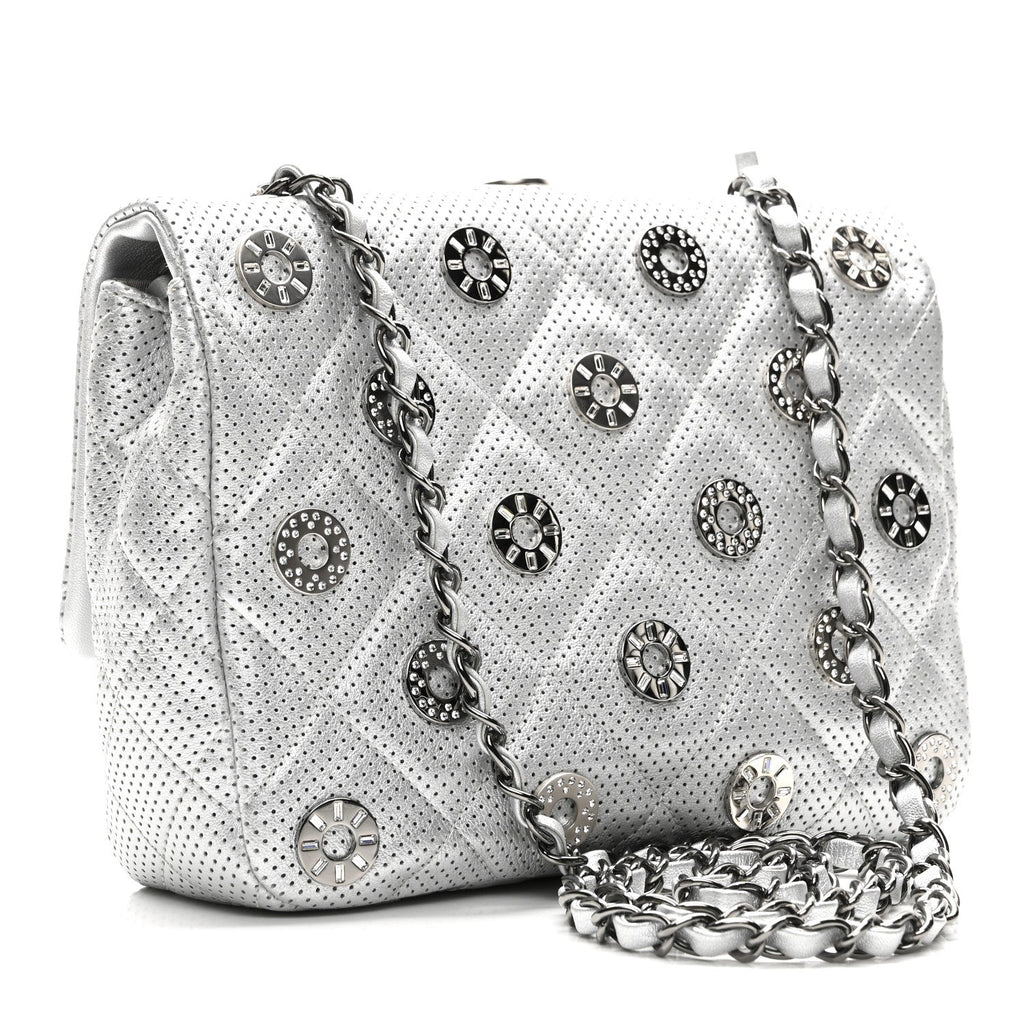 Chanel Perforated Metallic Lambskin Small CC Medals Flap Silver