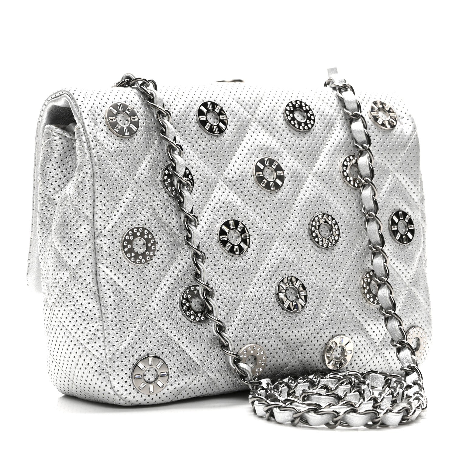 Chanel Perforated Metallic Lambskin Small CC Medals Flap Silver
