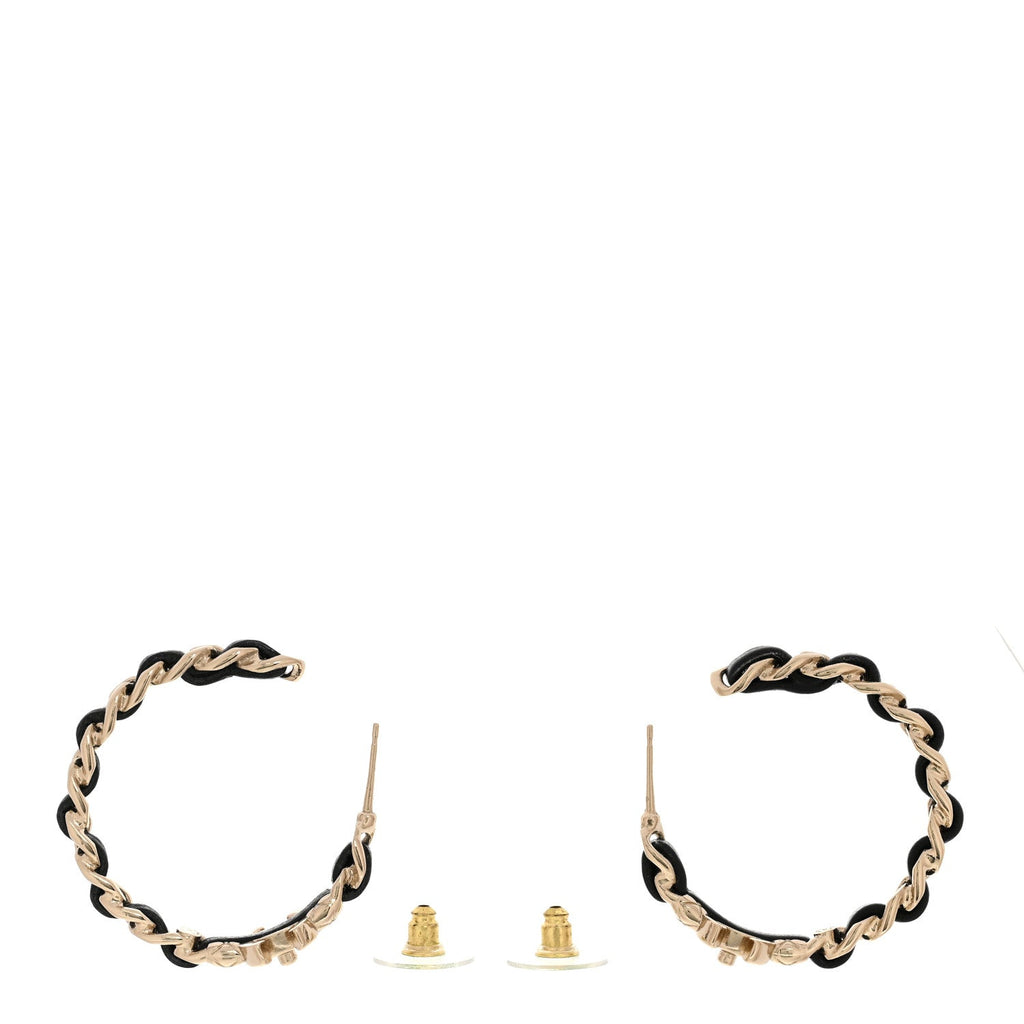 Metal Lambskin Quilted CC Turnlock Chain Hoop Earrings Gold Black