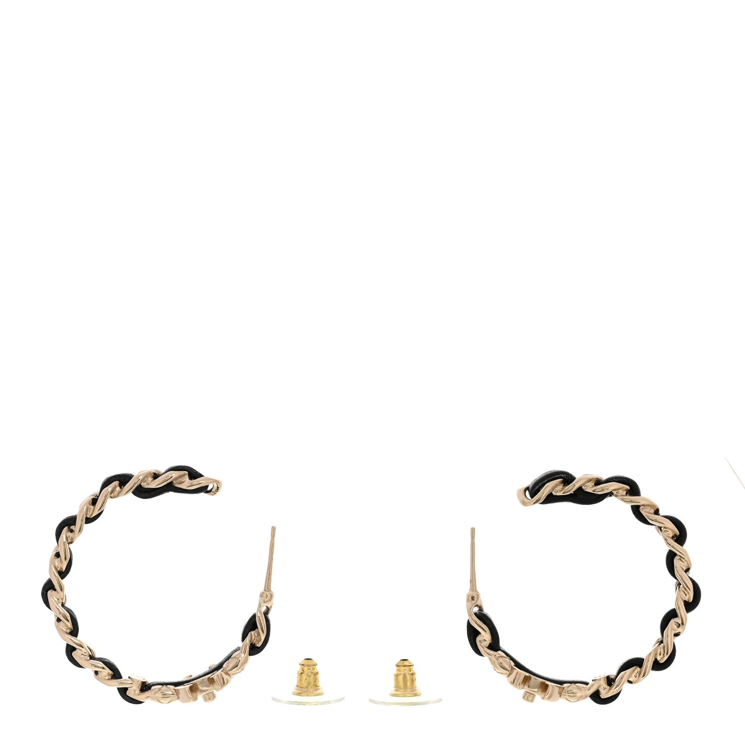 Metal Lambskin Quilted CC Turnlock Chain Hoop Earrings Gold Black