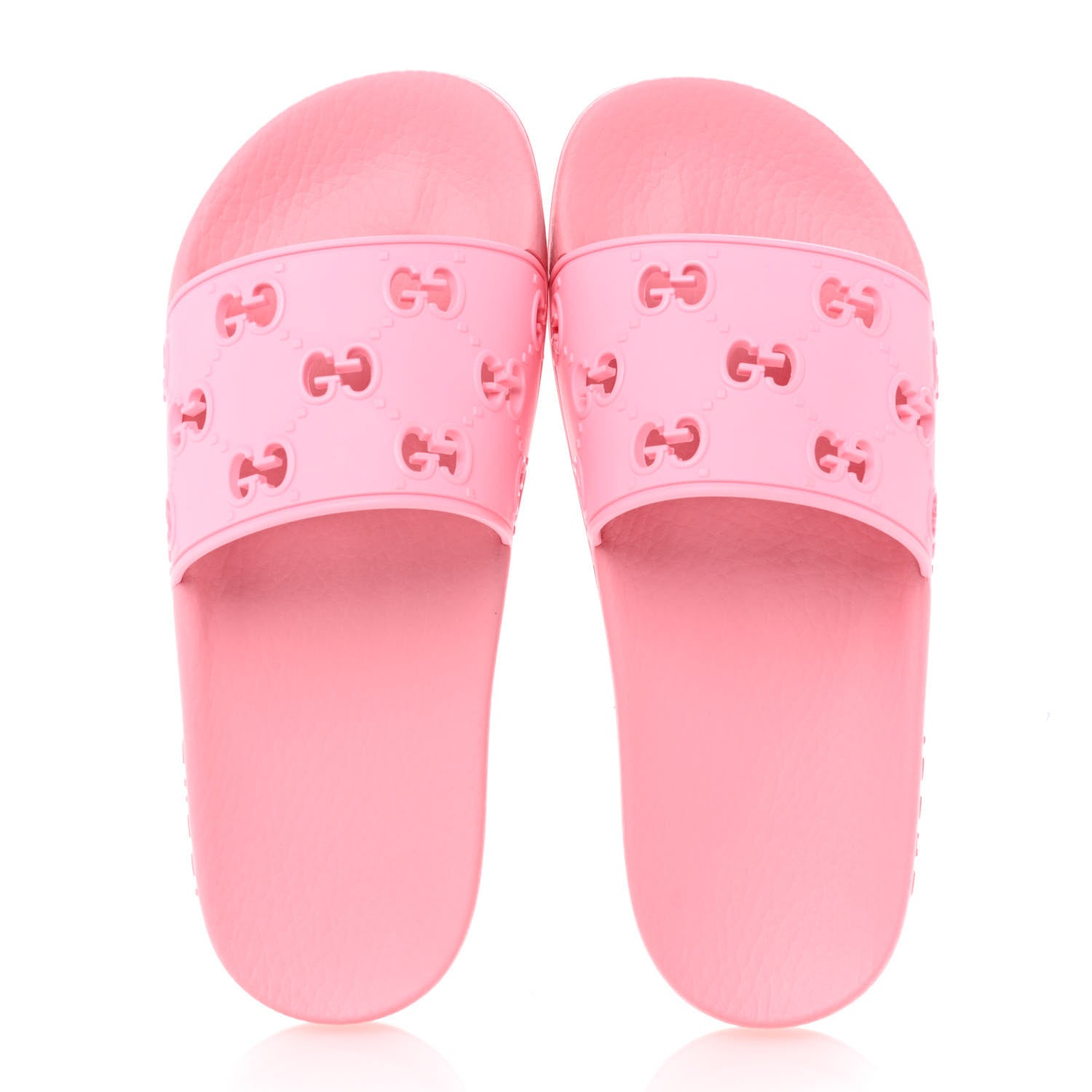 Gucci Rubber GG Monogram Perforated Womens Slide Sandals 36 Rose Box