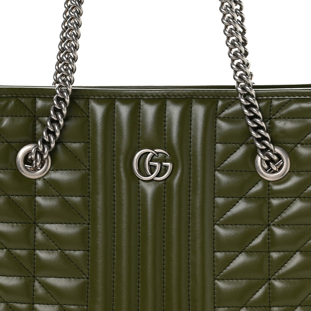 Gucci Calfskin Matelasse Aria Medium GG Marmont Shoulder Tote Military Wood