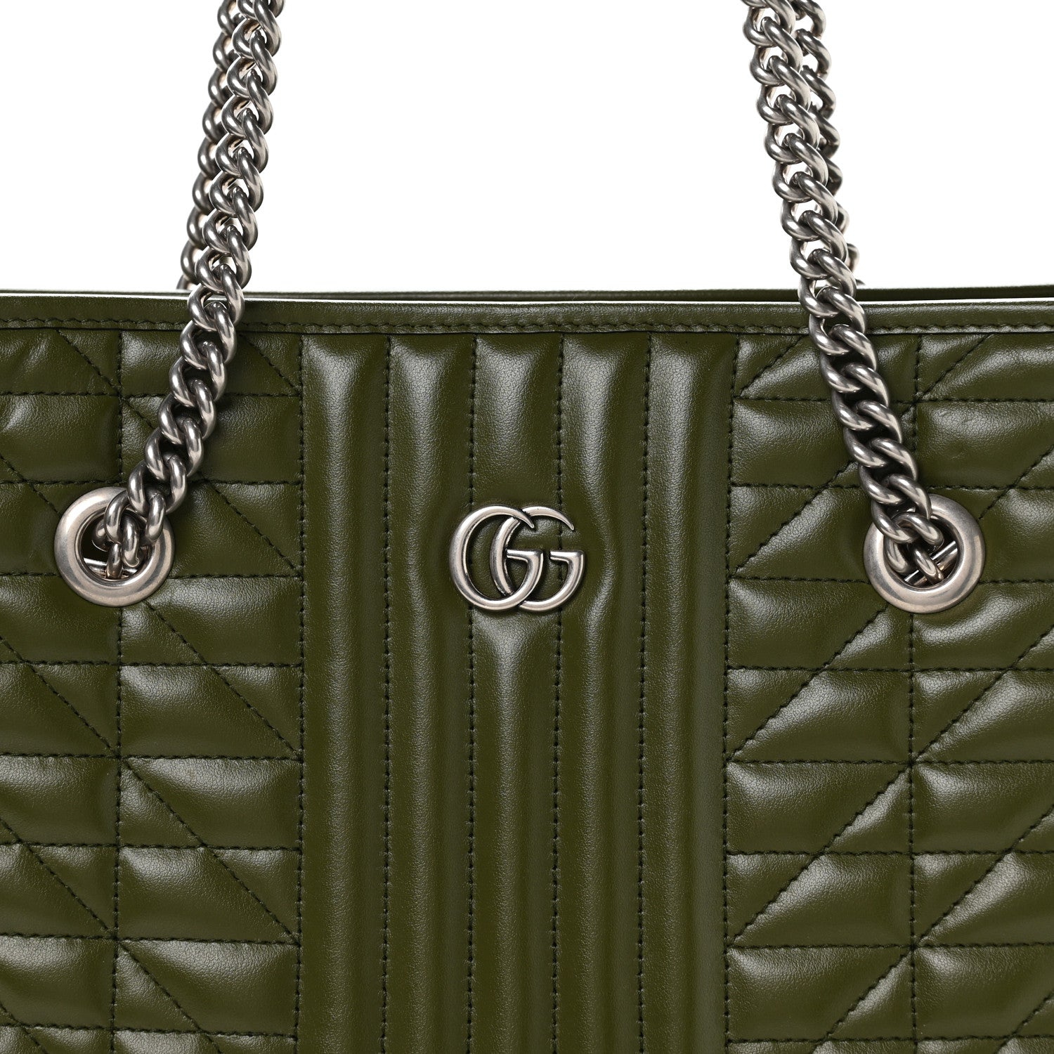 Gucci Calfskin Matelasse Aria Medium GG Marmont Shoulder Tote Military Wood