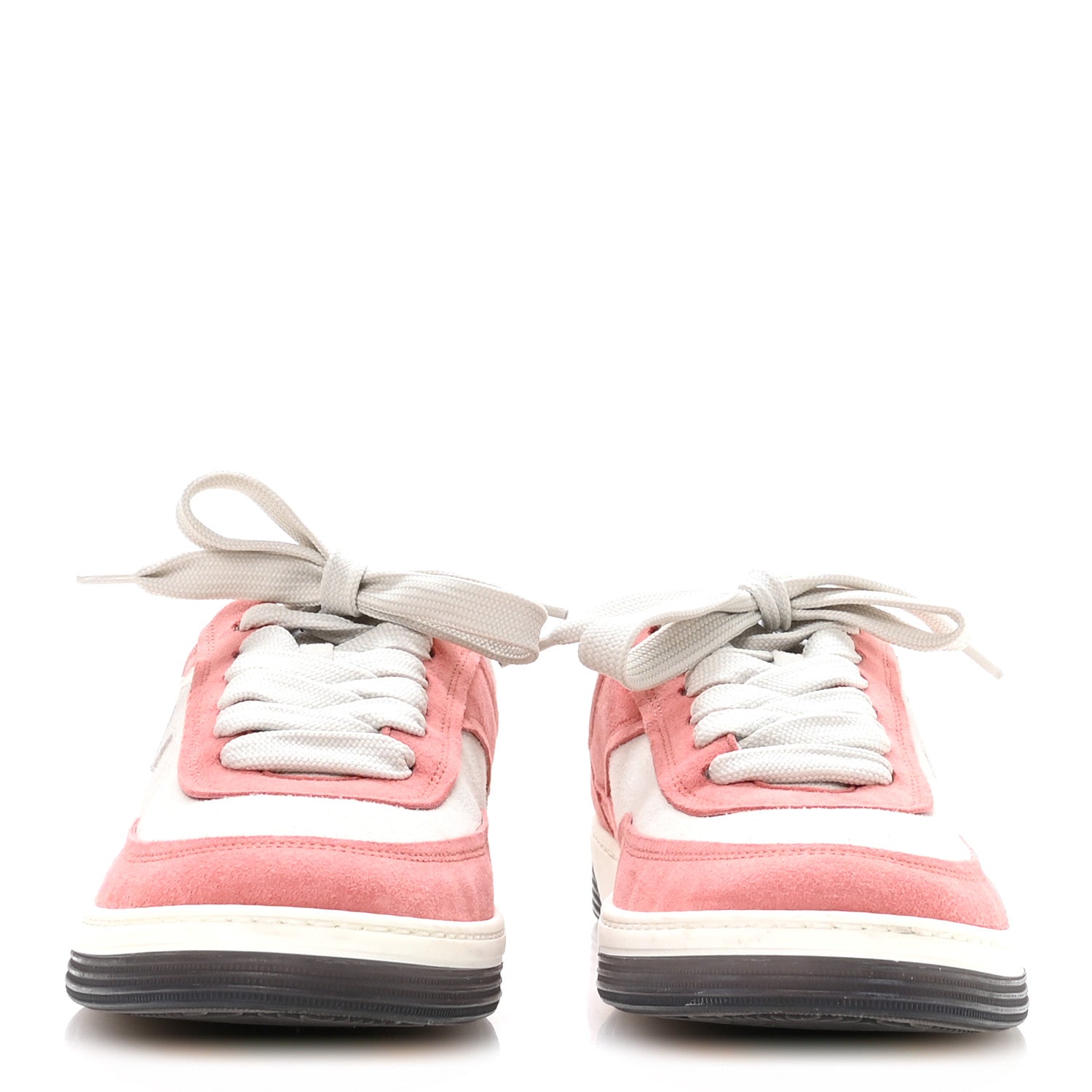 Chanel Suede Kidskin Womens CC Sneakers 38.5 White Pink