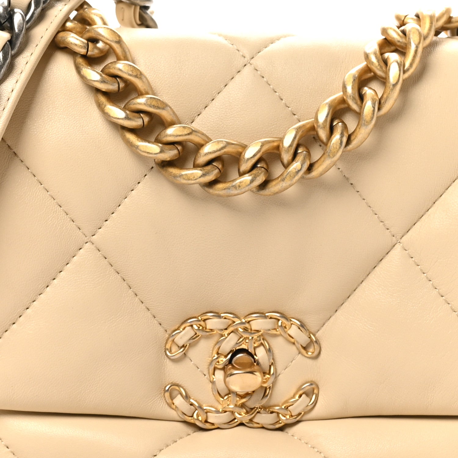 Chanel Lambskin Quilted Medium Chanel 19 Flap Beige