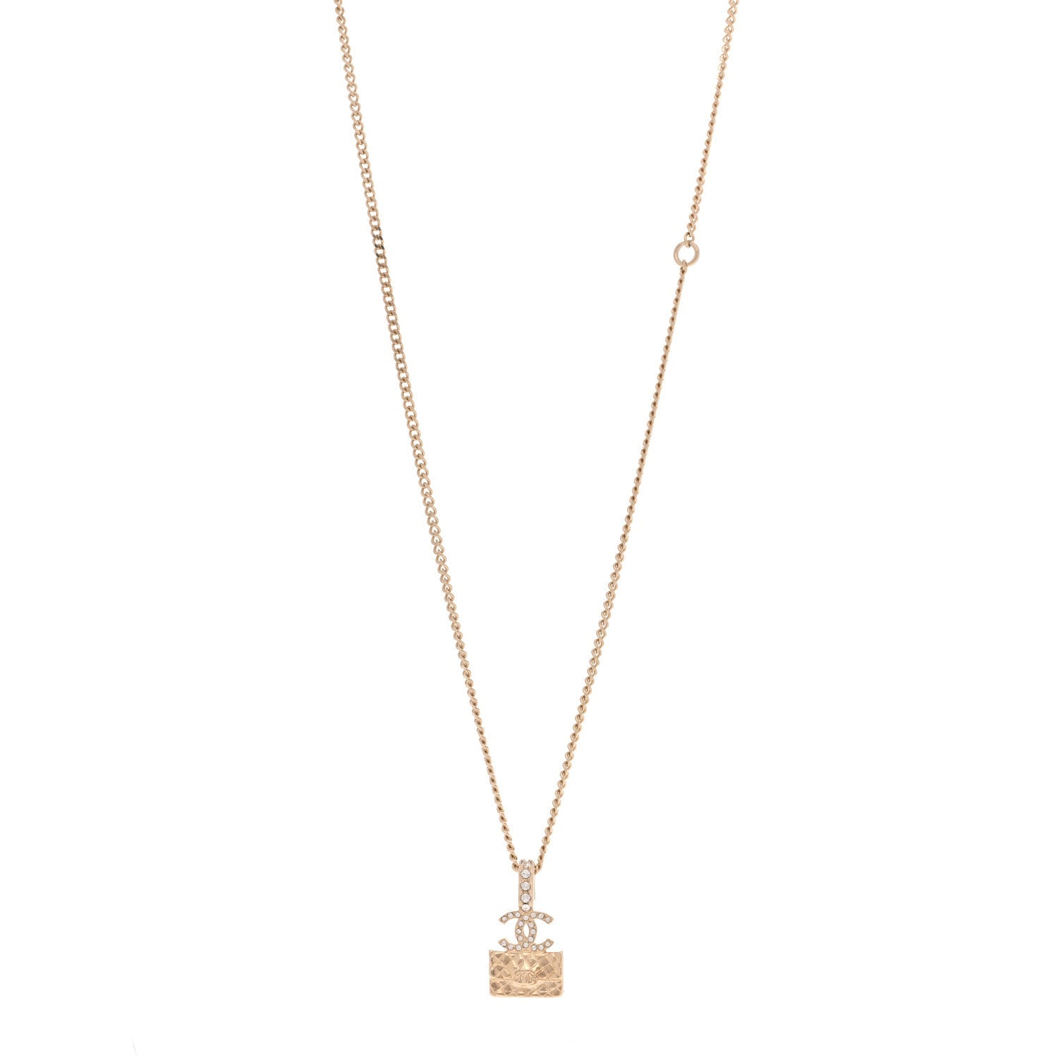 Metal Crystal Quilted Flap Bag Necklace Gold