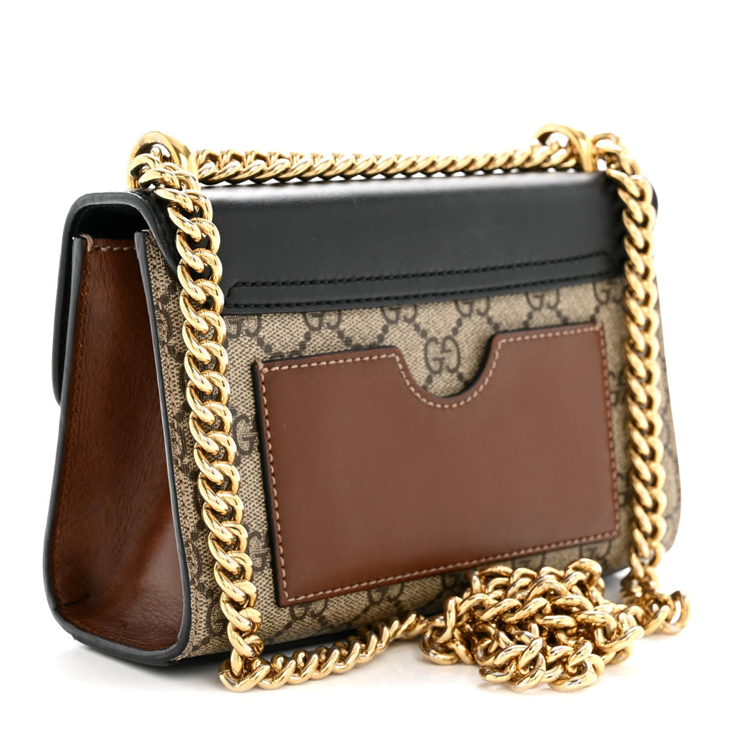Gucci GG Supreme Monogram Calfskin Small Padlock Shoulder Bag Beige Black Cuir
